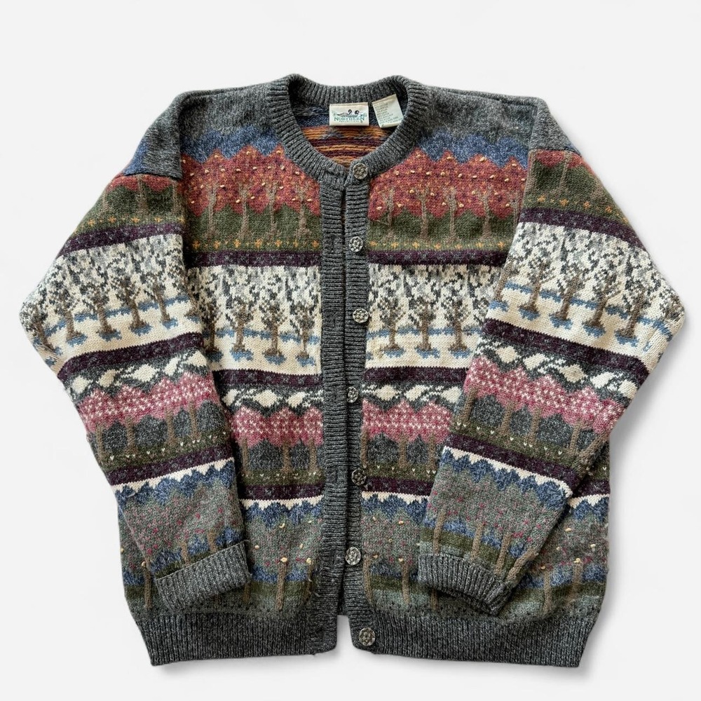 Vintage Northern Reflections Women's XL Wool Scenic Cardigan